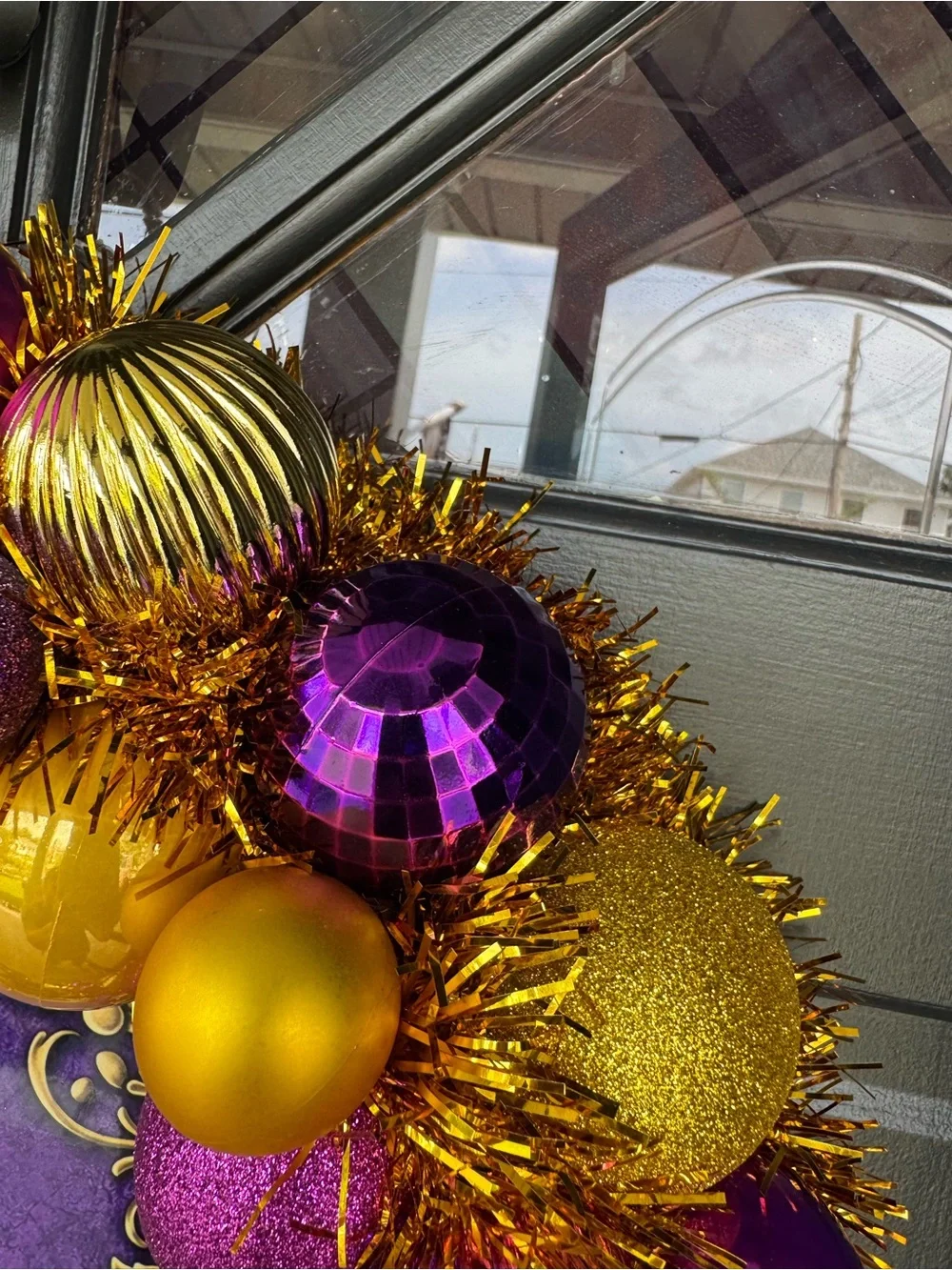 Festive Fleur-de-Lis Holiday Wreath in Purple, Gold & Black